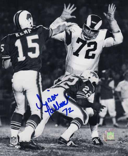 Diron Talbert Signed Rams B&W Action vs. Bills 8x10 Photo- (SCHWARTZ COA)