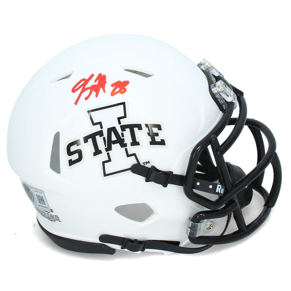 Breece Hall Autographed Iowa State Cyclones White Alternate Mini Helmet Beckett