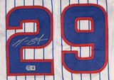 Michael Busch Signed Chicago Cubs Pinstripe Jersey (Beckett) 2025 Team HR Leader