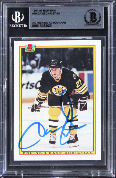 Bruins Dave Christian Authentic Signed 1990 Bowman #40 Card BAS Slabbed