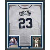 Framed Autographed/Signed Kirk Gibson 35x39 Detroit White Jersey JSA COA