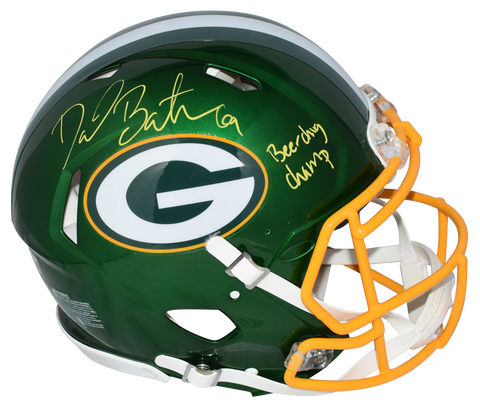 DAVID BAKHTIARI SIGNED GREEN BAY PACKERS AUTHENTIC FLASH HELMET BEER CHUG CHAMP