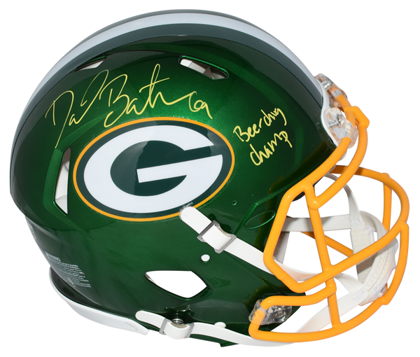 DAVID BAKHTIARI SIGNED GREEN BAY PACKERS AUTHENTIC FLASH HELMET BEER CHUG CHAMP