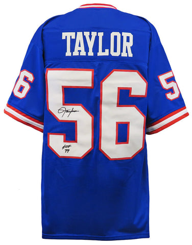 Lawrence Taylor Signed Blue T/B Custom Football Jersey w/HOF'99 - (SCHWARTZ COA)