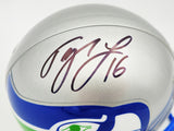 TYLER LOCKETT AUTOGRAPHED SEAHAWKS SILVER SPEED MINI HELMET MCS HOLO 236386