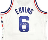 76ERS JULIUS DR. J ERVING AUTOGRAPHED M&N 2-10-1985 HWC AS JERSEY XXL BECKETT