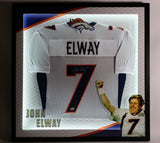 John Elway Autographed White Custom Denver Broncos Jersey Lighted Framed BAS COA