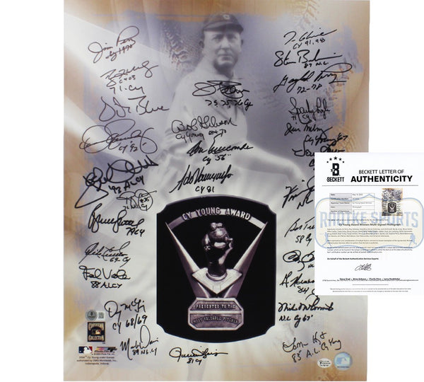 Multi-Signed Unframed 16x20 CY Young Award Photo 28 sig R Halladay/ F Valenzuela
