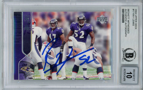 Ray Lewis Autographed 2004 Upper Deck #17 Trading Card Beckett 10 Slab 35237