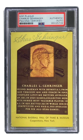 Charlie Gehringer Signed 4x6 Detroit Tigers HOF Plaque Card PSA 85025739