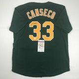 Autographed/Signed JOSE CANSECO Oakland Dark Green Baseball Jersey JSA COA Auto