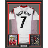 Framed Autographed/Signed Andriy Shevchenko 35x39 AC Milan White Jersey BAS COA