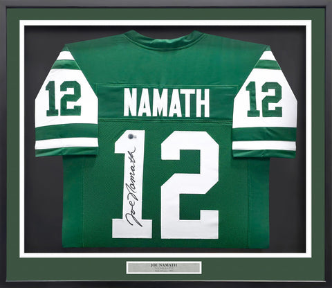 New York Jets Joe Namath Autographed Signed Framed Green Jersey Beckett Wit