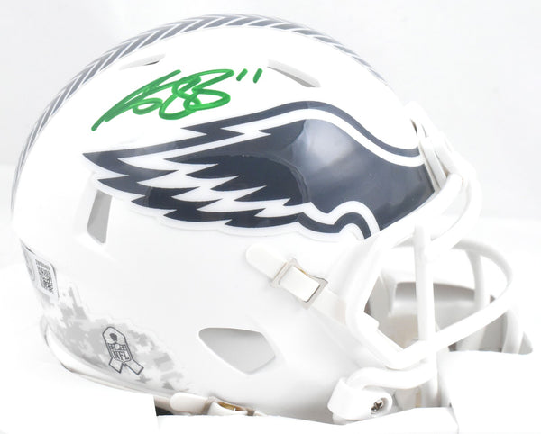AJ Brown Autographed Eagles Salute 2024 Speed Mini Helmet-Beckett W Holo *Green
