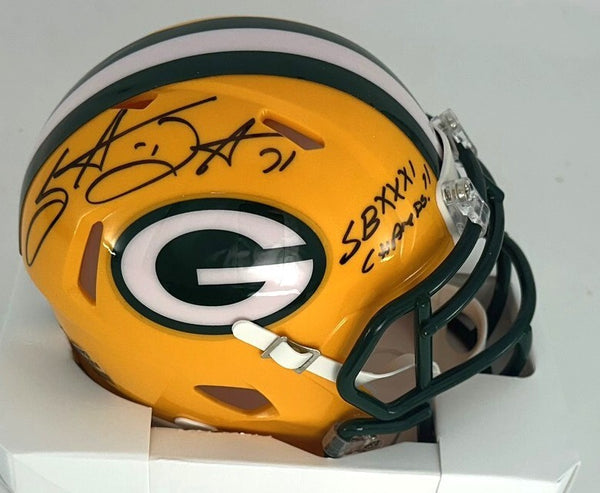 Packers SANTANA DOTSON Signed Riddell Speed Mini Helmet AUTO w/ SB Champs - BAS