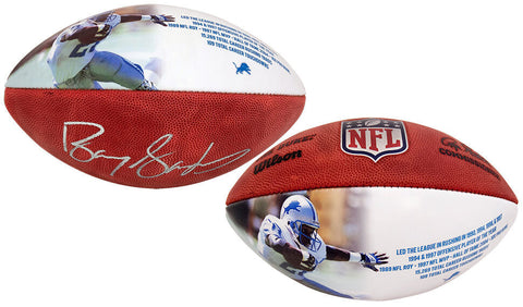 Barry Sanders Signed Wilson Sanders White Panel Duke Off. NFL Football -(SS COA)