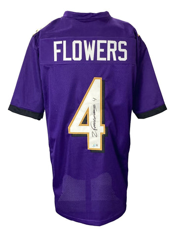 Zay Flowers Signed Custom Purple Pro-Style Football Jersey BAS