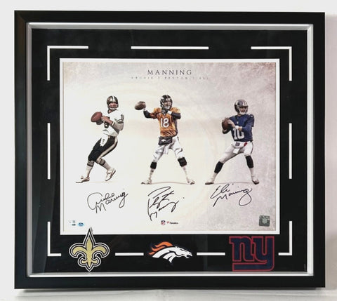 Archie, Peyton, Eli Manning Autographed Photo in 27.5"x24" Framing Fanatics COA