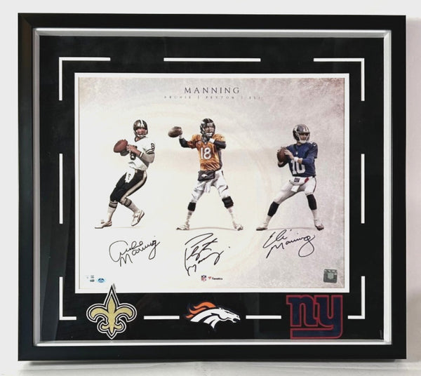 Archie, Peyton, Eli Manning Autographed Photo in 27.5"x24" Framing Fanatics COA