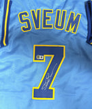 Brewers DALE SVEUM Signed Custom Replica BLUE Milwaukee Jersey AUTO - BAS