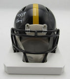 Rocky Bleier HOF Signed/Inscr Black Mini Helmet Steelers Beckett Witness 191560