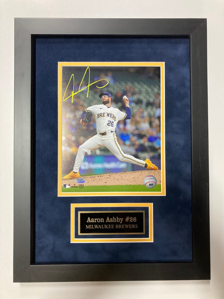 AARON ASHBY Framed Signed 8x10 Photo #1 AUTO - Milwaukee Brewers MLB