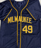 PAT MURPHY Signed Custom Replica Blue #49 Jersey AUTO - Milwaukee Brewers - BAS