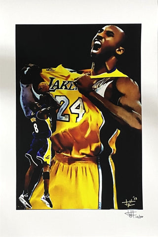 Kobe Bryant 12x18 Los Angeles Lakers Lithograph Signed By Artist Joshua Barton