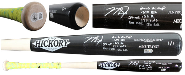 Mike Trout "2016 Stat" Signed Game Ready Old Hickory Pro Maple MT27* 1/1 Bat BAS