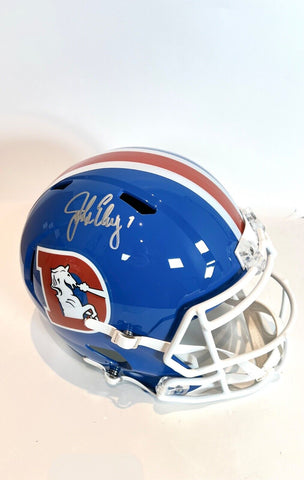 John Elway Autographed Denver Broncos "D" Logo Blue Replica Helmet