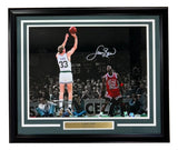 Larry Bird Signed Framed 16x20 Celtics vs Michael Jordan Photo 2 Bird+PSA/DNA