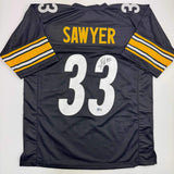 Autographed/Signed Jack Sawyer Pittsburgh Black Football Jersey Beckett BAS COA