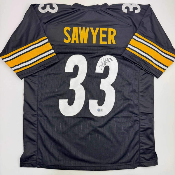 Autographed/Signed Jack Sawyer Pittsburgh Black Football Jersey Beckett BAS COA