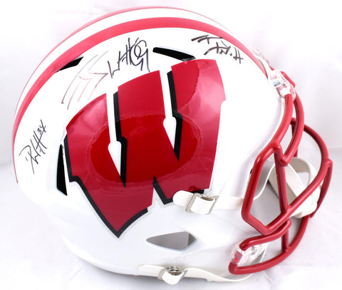 Derek TJ JJ Watt Autographed Wisconsin Badgers F/S Speed Helmet-Beckett W Holo