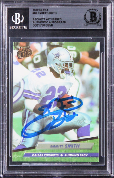Cowboys Emmit Smith Authentic Signed 1992 Ultra #88 Card BAS Slabbed