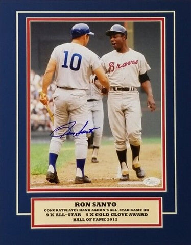 Ron Santo Signed Chicago Cubs Matted 11x14 Display w/ Hank Aaron (JSA COA)