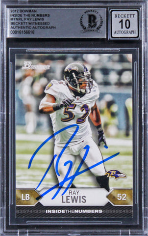 Ravens Ray Lewis Authentic Signed 2012 Bowman ITN #TNRL Card Auto 10! BAS Slab