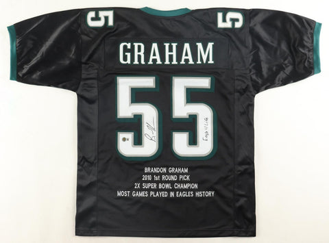 Brandon Graham Signed Philadelphia Eagles Career Stat Jersey /Beckett 2xSB Champ