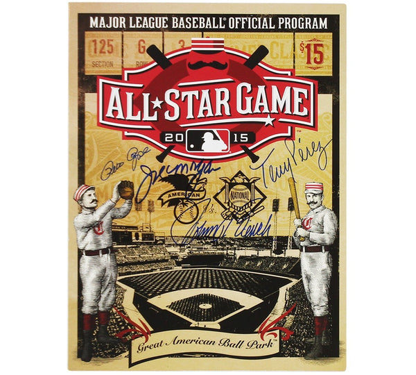 Johnny Bench and Pete Rose Signed 2015 All-Star Magazine with 2 Additional Sigs