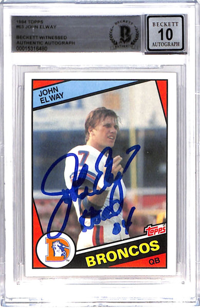 John Elway Signed 1984 Topps #63 Trading Card HOF Beckett 38766