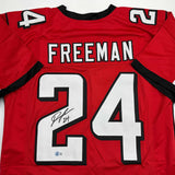 Autographed/Signed Devonta Freeman Atlanta Red Football Jersey Beckett BAS COA