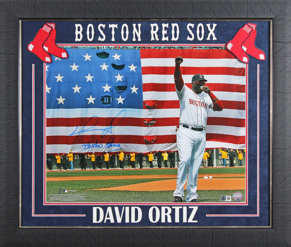 Red Sox David Ortiz "Boston Strong" Signed 16x20 Framed Horizontal Photo BAS Wit