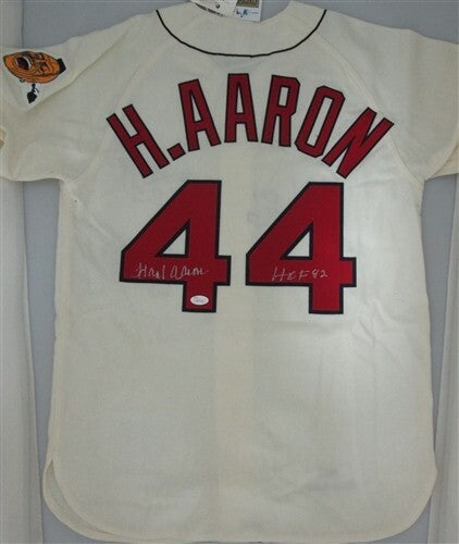HANK AARON Signed Official Mitchell & Ness Jersey w/ "HOF 82" AUTO - JSA - SLV