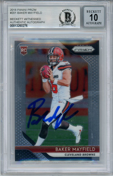 Baker Mayfield Autographed 2018 Panini Prizm #201 Rookie Card BAS 10 Slab 32435