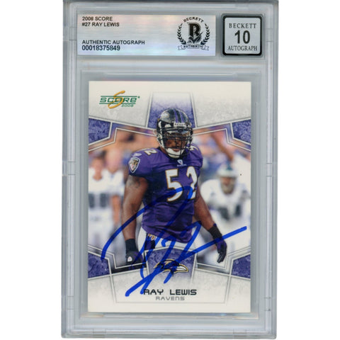Ray Lewis Autographed/Signed 2008 Score #27 Trading Card Beckett 52968