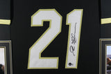 Deion Sanders Autographed/Signed Pro Style Framed Black XL Jersey BAS 40145
