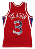 76ers Allen Iverson Signed Red 75th Ann. M&N 1996-97 HWC Swingman Jersey BAS Wit