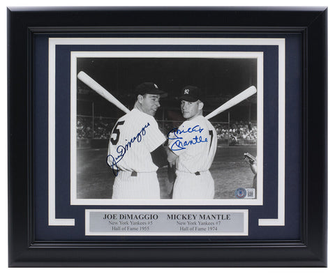 Mickey Mantle Joe DiMaggio Signed Framed Yankees 8x10 Baseball Photo BAS LOA