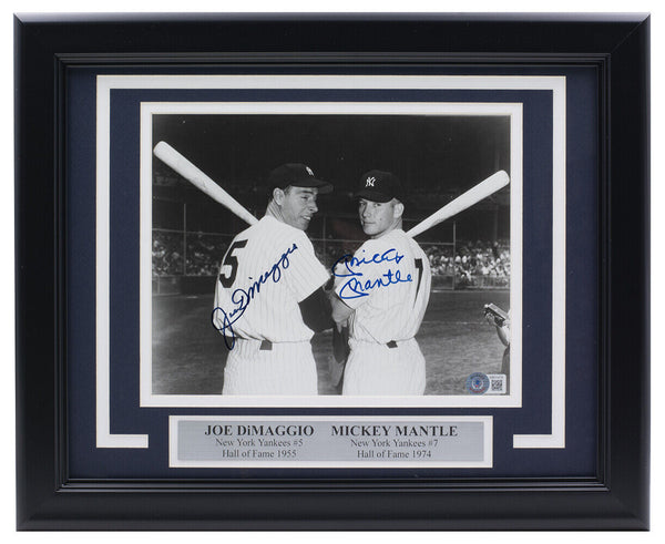 Mickey Mantle Joe DiMaggio Signed Framed Yankees 8x10 Baseball Photo BAS LOA