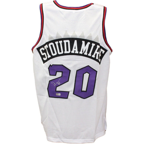 Damon Stoudamire Autographed/Signed Pro Style White Jersey Beckett 43494